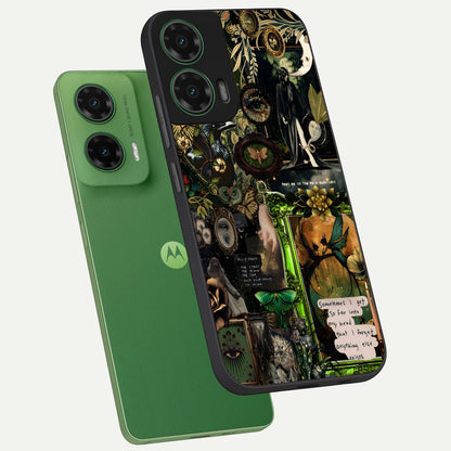  Mystic Woods Secret phone case For Moto G35 showing premium glass back cover with detailed artwork