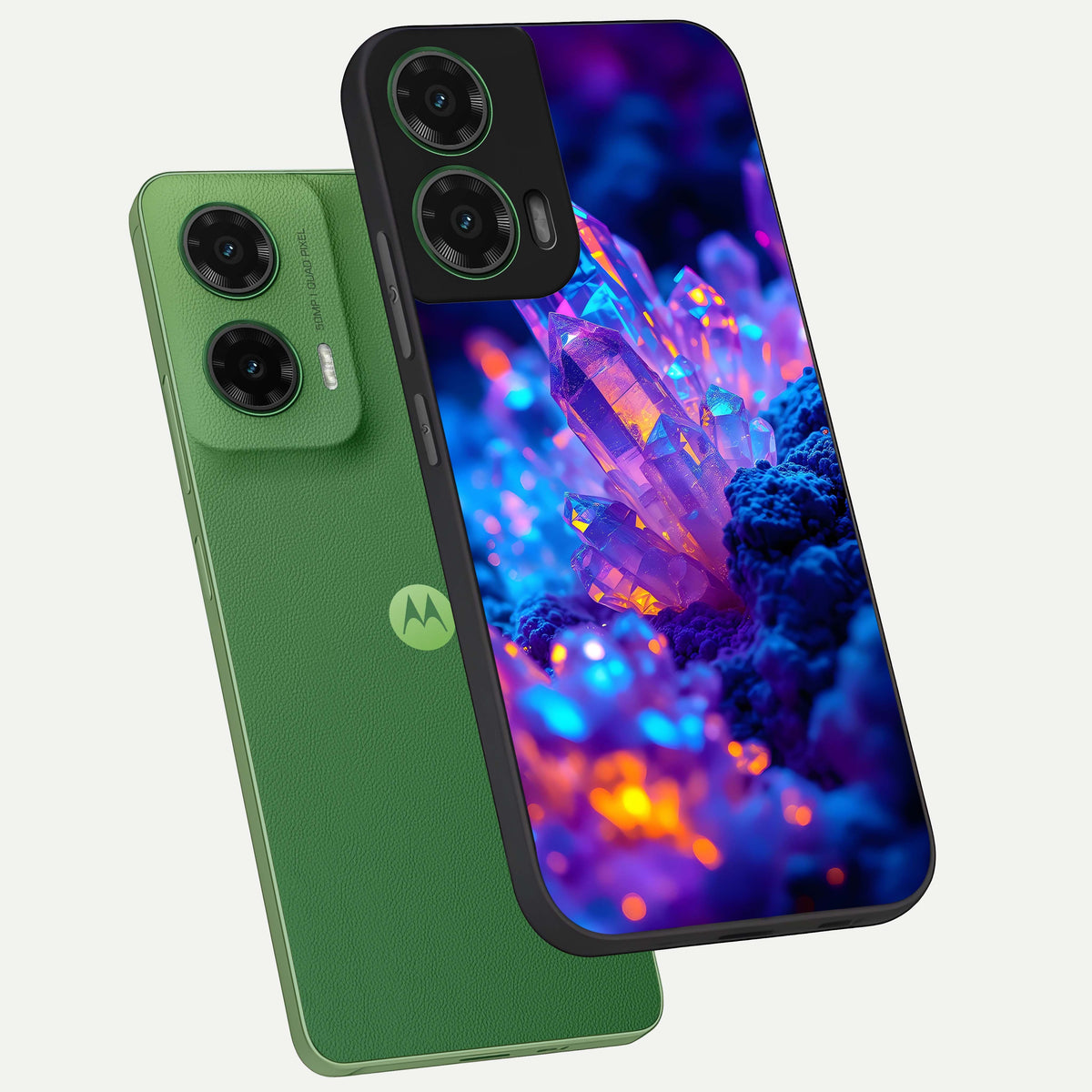  Neon Aura Shards phone case For Moto G35 showing premium glass back cover with detailed artwork