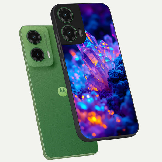  Neon Aura Shards phone case For Moto G35 showing premium glass back cover with detailed artwork