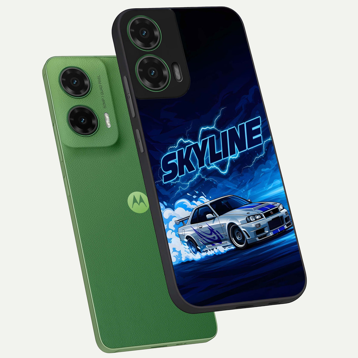  Neon Drift Beast phone case For Moto G35 showing premium glass back cover with detailed artwork