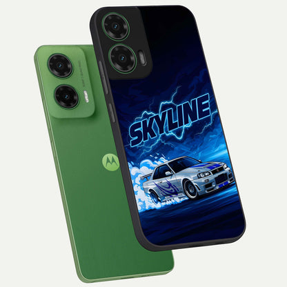  Neon Drift Beast phone case For Moto G35 showing premium glass back cover with detailed artwork