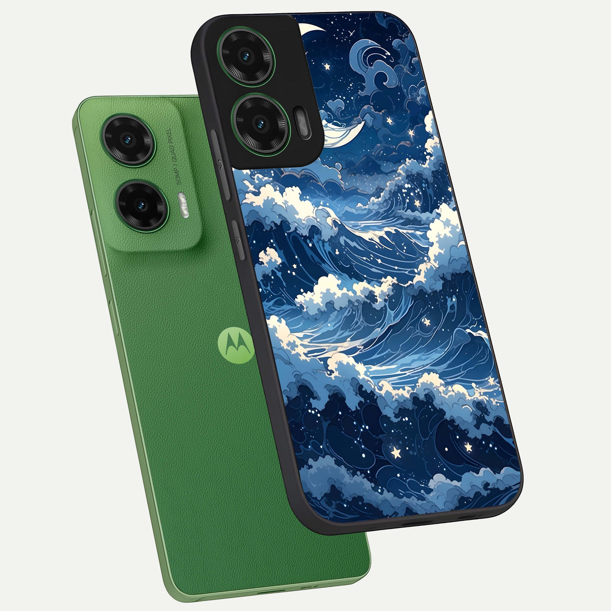  Ocean Moon Waves phone case For Moto G35 showing premium glass back cover with detailed artwork