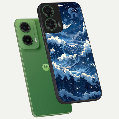  Ocean Moon Waves phone case For Moto G35 showing premium glass back cover with detailed artwork