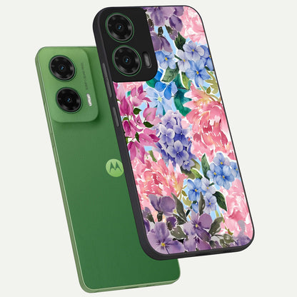  Pastel Floral Mix phone case For Moto G35 showing premium glass back cover with detailed artwork