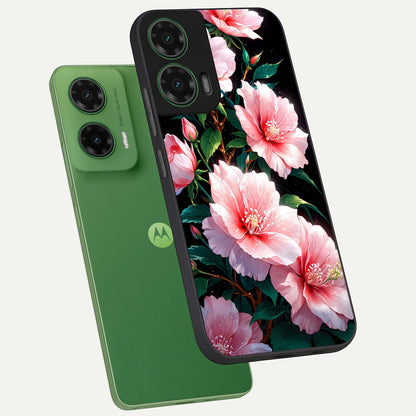 Peach Flower phone case For Moto G35 showing premium glass back cover with detailed artwork