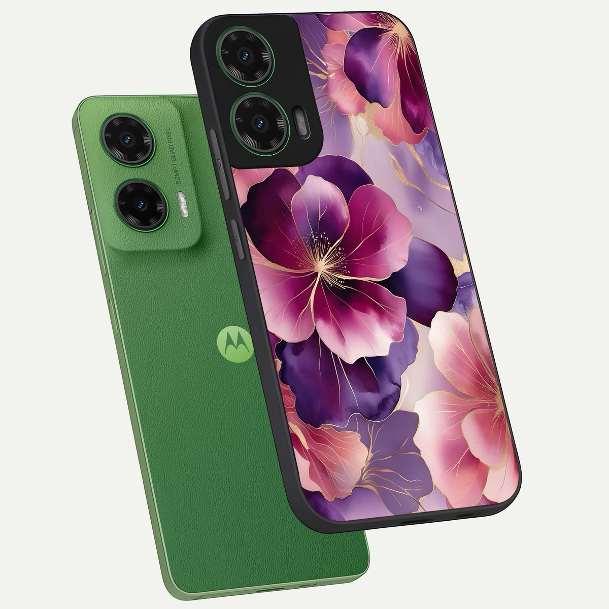  Pink Bouquet Florals phone case For Moto G35 showing premium glass back cover with detailed artwork