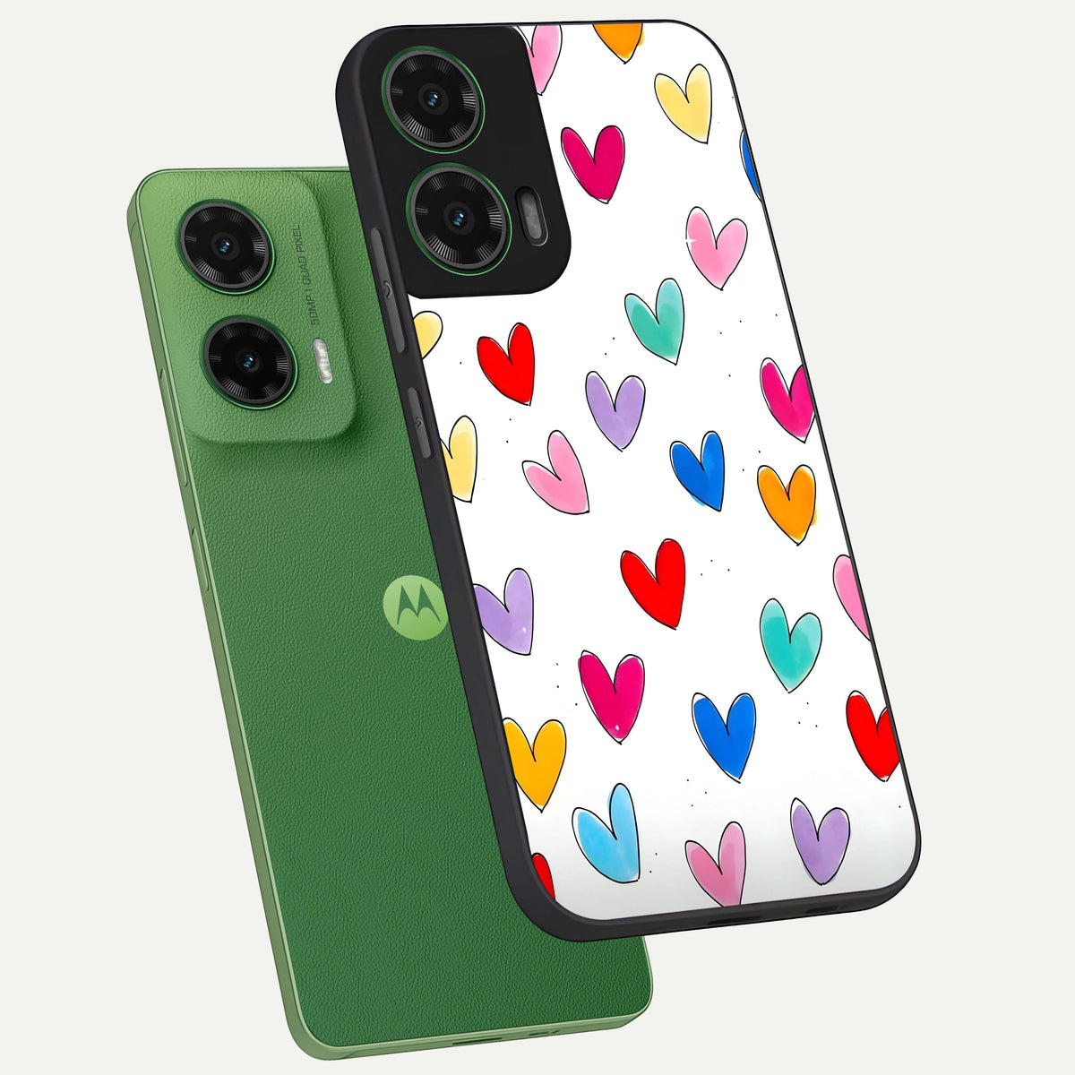  Playful Love Doodles phone case For Moto G35 showing premium glass back cover with detailed artwork