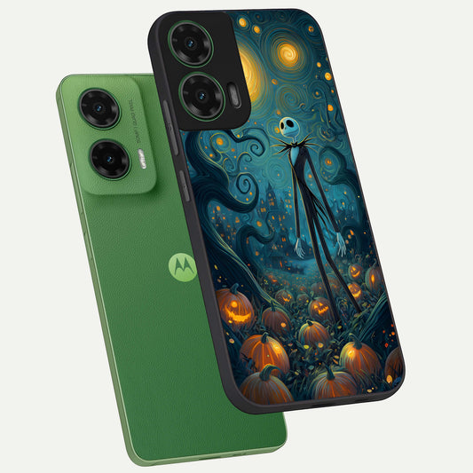  Pumpkin Moonlight Tale phone case For Moto G35 showing premium glass back cover with detailed artwork