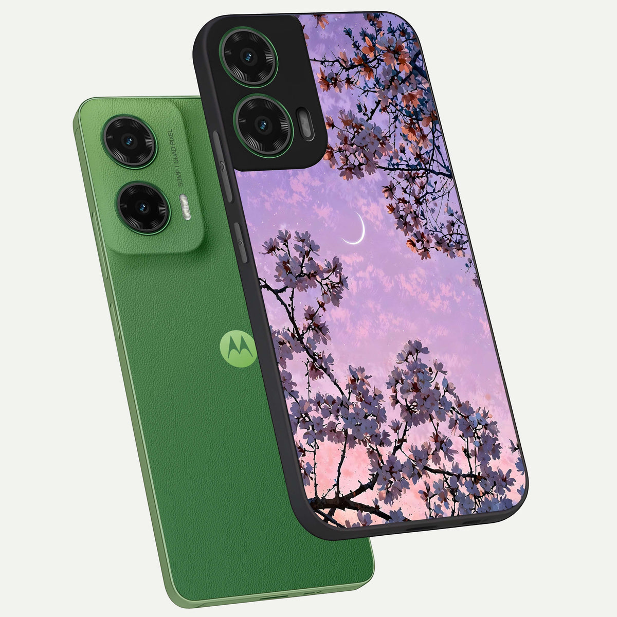  Purple Serenity Moon phone case For Moto G35 showing premium glass back cover with detailed artwork