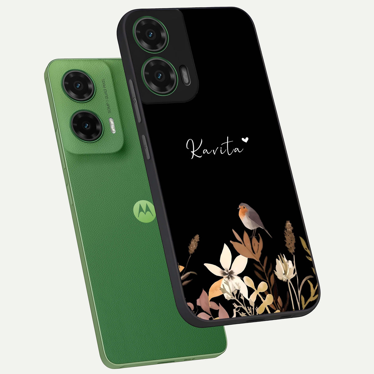  Quiet Garden Tune Custom Name phone case For Moto G35 showing premium glass back cover with detailed artwork