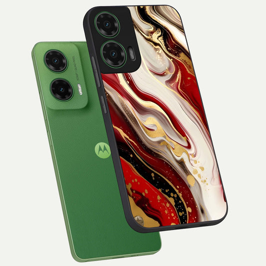 Red And White Marble phone case For Moto G35 showing premium glass back cover with detailed artwork