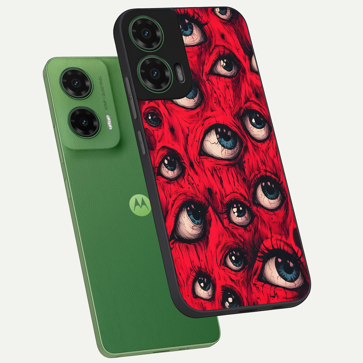  Red Eyes Pattern phone case For Moto G35 showing premium glass back cover with detailed artwork