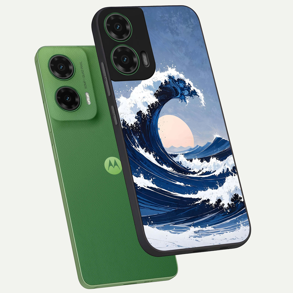  Rising Tide Power phone case For Moto G35 showing premium glass back cover with detailed artwork