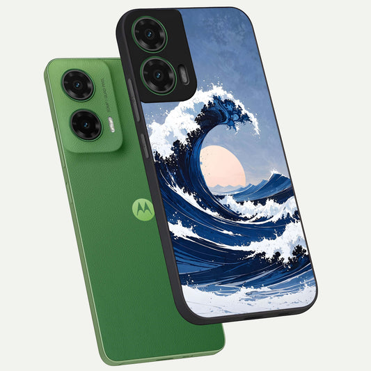  Rising Tide Power phone case For Moto G35 showing premium glass back cover with detailed artwork