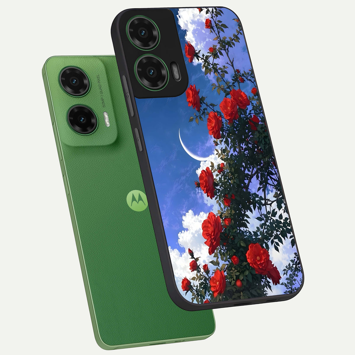  Rose Drift Flowers phone case For Moto G35 showing premium glass back cover with detailed artwork