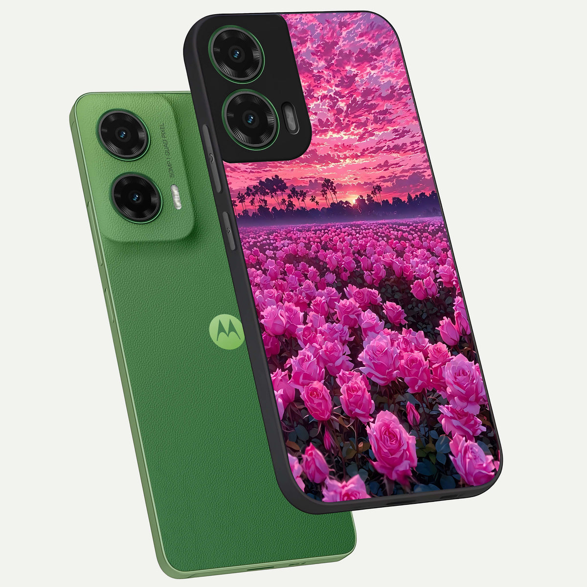  Rose Sunset Valley phone case For Moto G35 showing premium glass back cover with detailed artwork