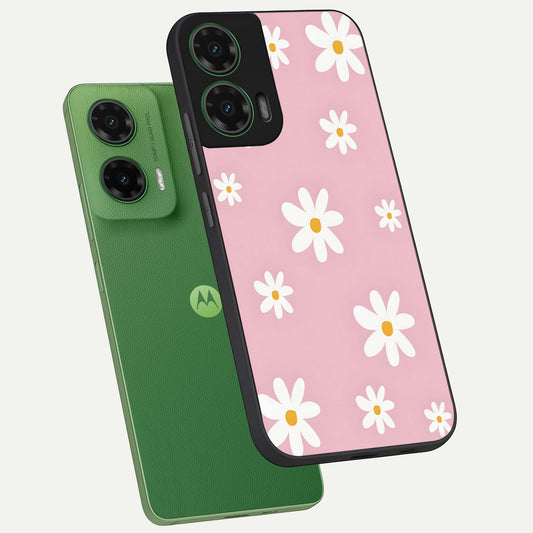  Soft Daisy Bliss phone case For Moto G35 showing premium glass back cover with detailed artwork