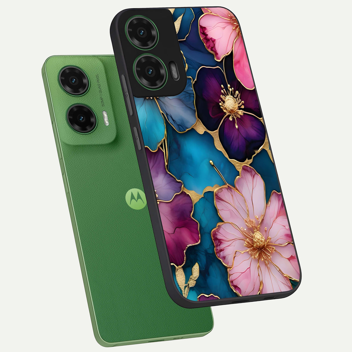  Sparkle Floral phone case For Moto G35 showing premium glass back cover with detailed artwork