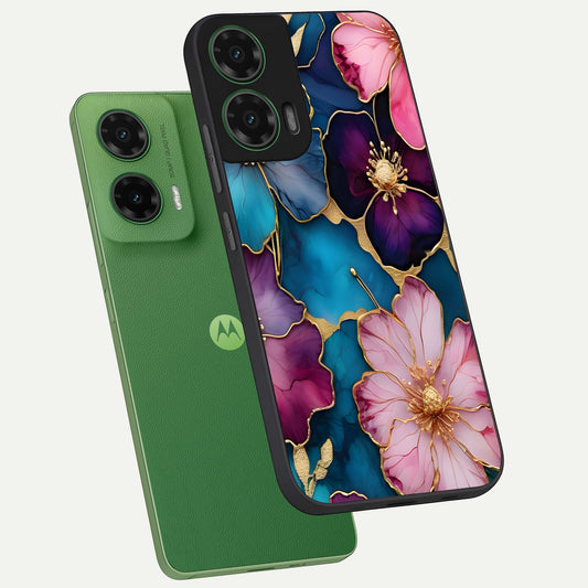  Sparkle Floral phone case For Moto G35 showing premium glass back cover with detailed artwork