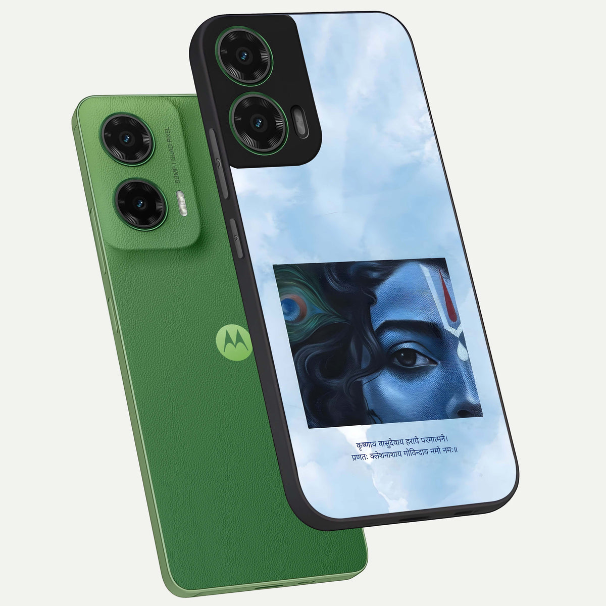  Spiritual Krishna phone case For Moto G35 showing premium glass back cover with detailed artwork