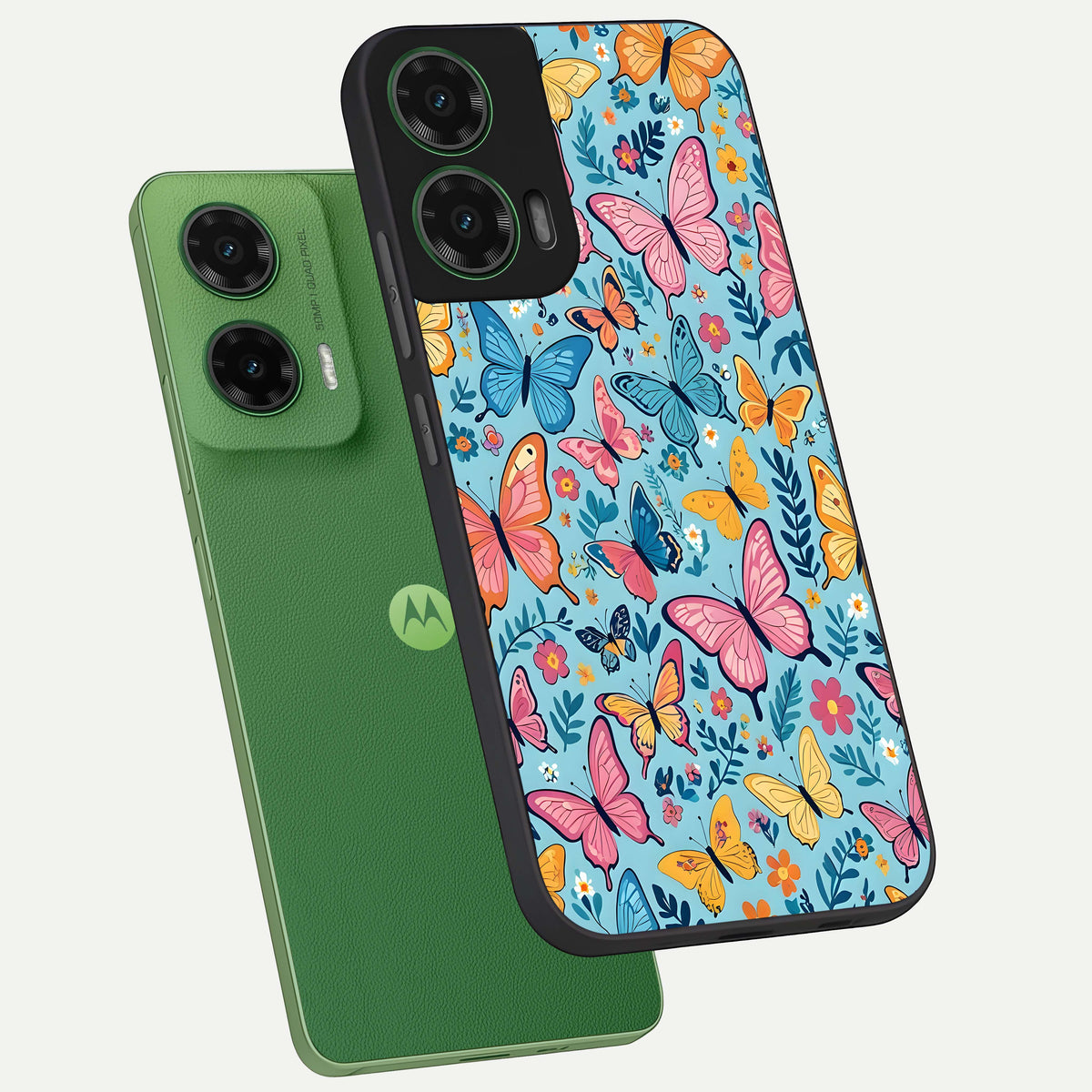  Spring Wing Garden phone case For Moto G35 showing premium glass back cover with detailed artwork