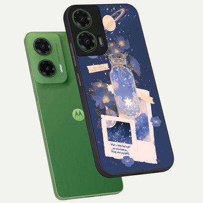  Starlit Cosmic Jar phone case For Moto G35 showing premium glass back cover with detailed artwork