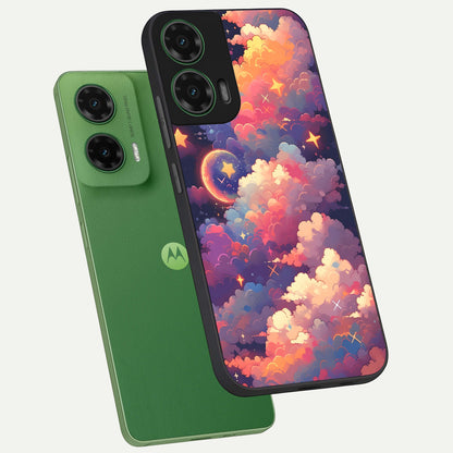  Starlit Dream Clouds phone case For Moto G35 showing premium glass back cover with detailed artwork