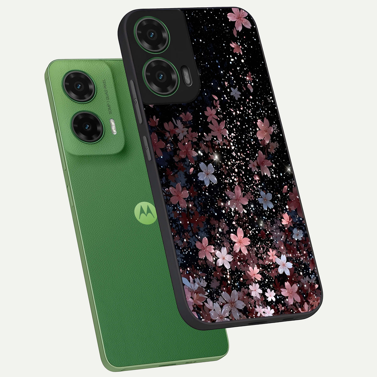  Starlit Flower Dreams phone case For Moto G35 showing premium glass back cover with detailed artwork