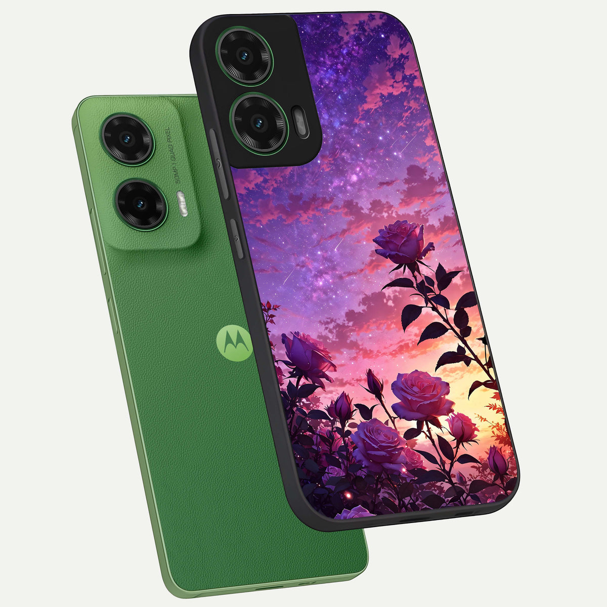  Starlit Rose Twilight phone case For Moto G35 showing premium glass back cover with detailed artwork