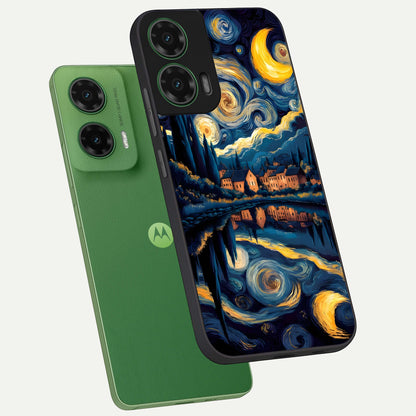  Starry Sky Serenity phone case For Moto G35 showing premium glass back cover with detailed artwork