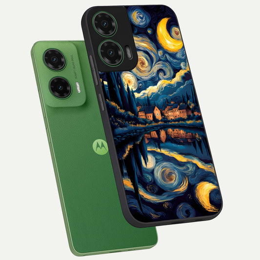  Starry Sky Serenity phone case For Moto G35 showing premium glass back cover with detailed artwork
