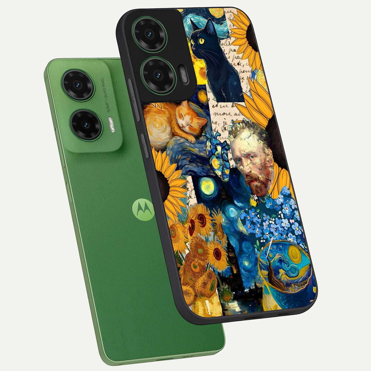  Sunflower Chic Mood Custom Name phone case For Moto G35 showing premium glass back cover with detailed artwork