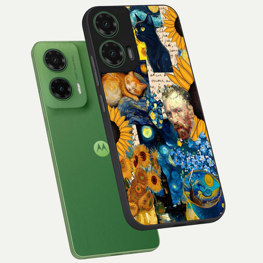  Sunflower Chic Mood Custom Name phone case For Moto G35 showing premium glass back cover with detailed artwork