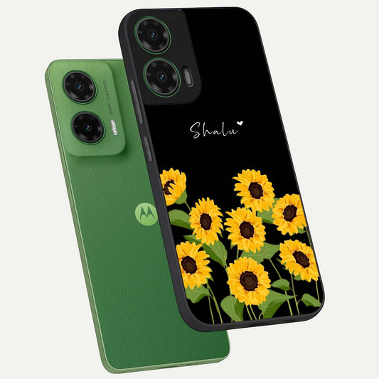  Sunflower Sky Bloom phone case For Moto G35 showing premium glass back cover with detailed artwork