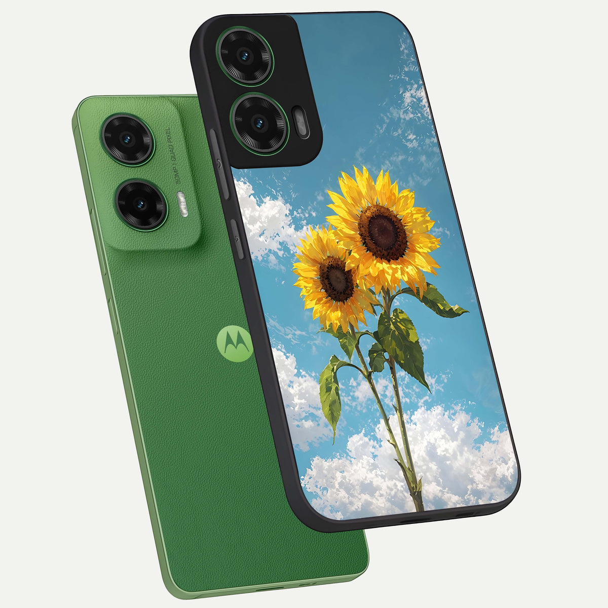  Sunlit Daisy Glow phone case For Moto G35 showing premium glass back cover with detailed artwork
