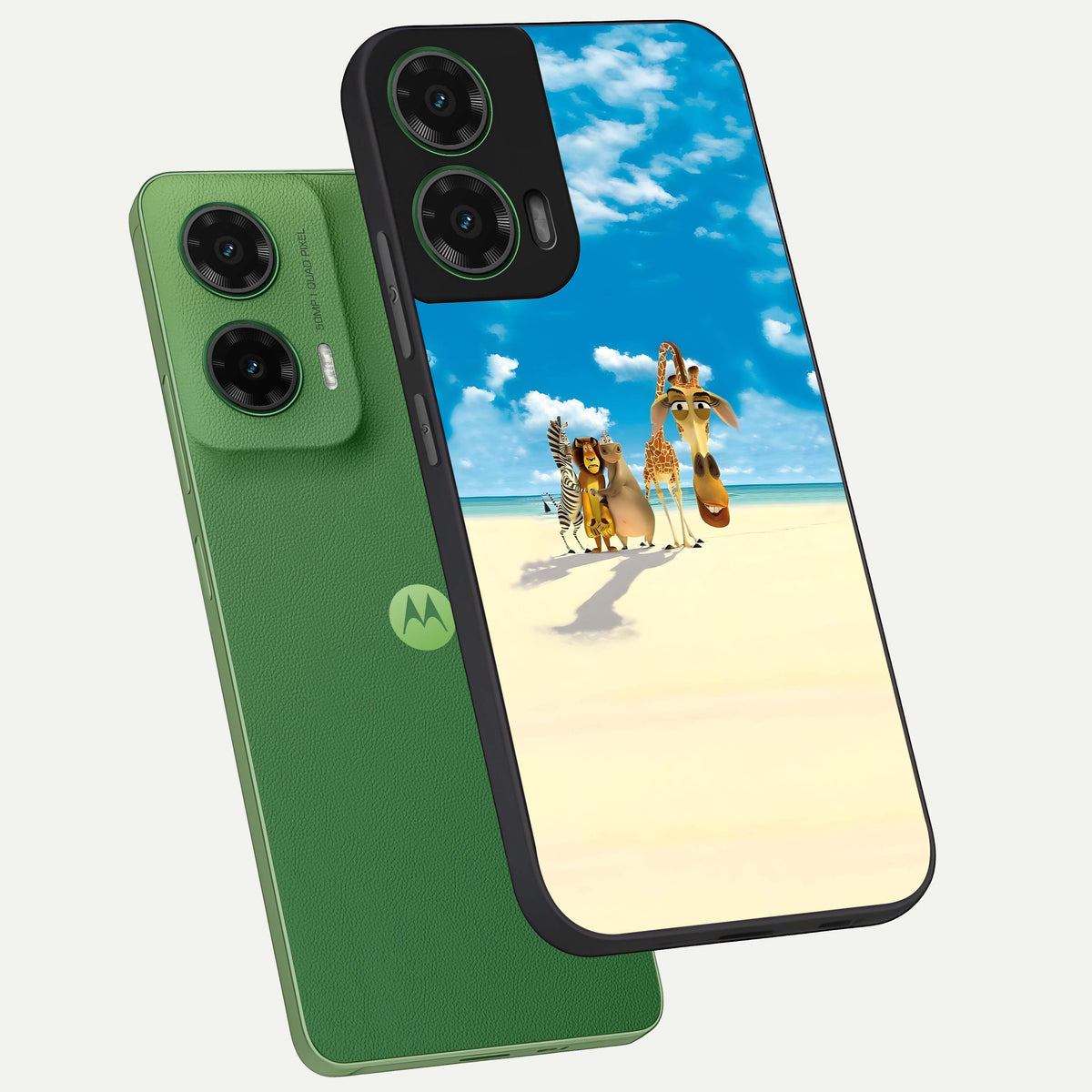  Tropical Fun Squad phone case For Moto G35 showing premium glass back cover with detailed artwork