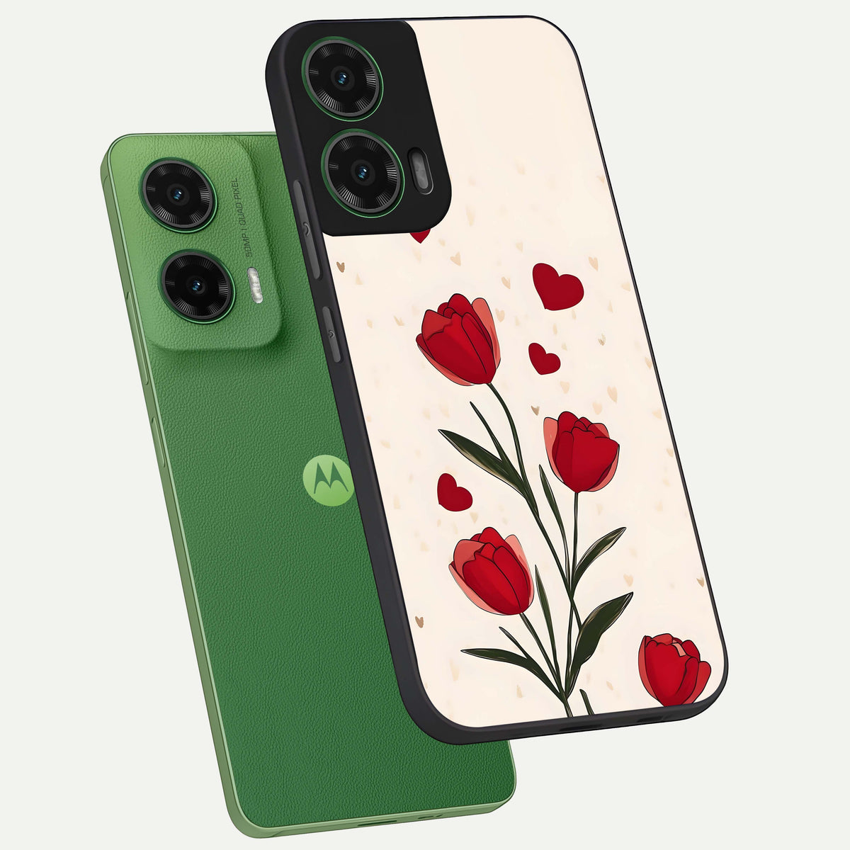  Tulip With Heart phone case For Moto G35 showing premium glass back cover with detailed artwork
