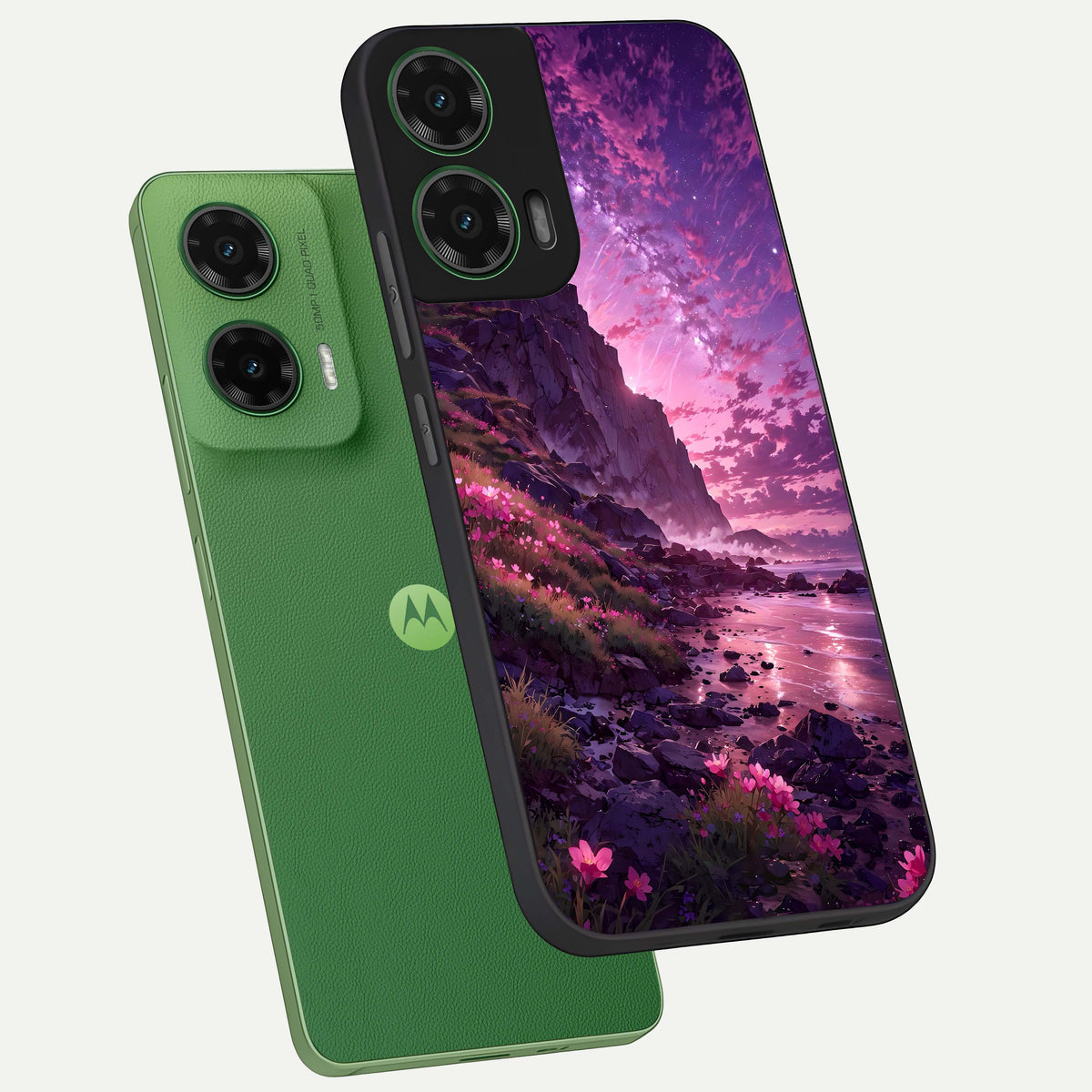  Twilight Blossom Coast phone case For Moto G35 showing premium glass back cover with detailed artwork