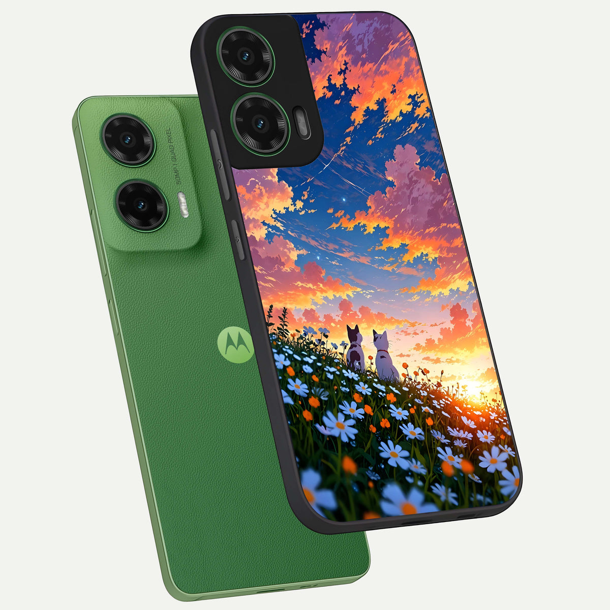  Two Cats Friends phone case For Moto G35 showing premium glass back cover with detailed artwork