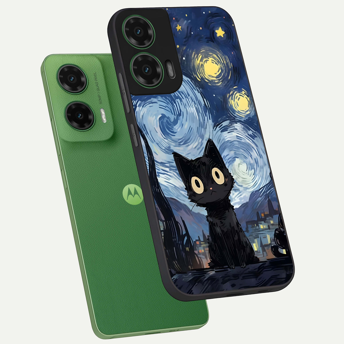  Van Gogh Cat phone case For Moto G35 showing premium glass back cover with detailed artwork