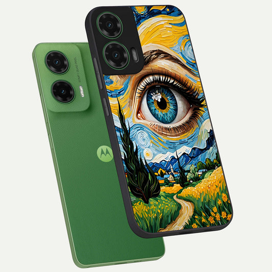  Van Gogh Eye phone case For Moto G35 showing premium glass back cover with detailed artwork
