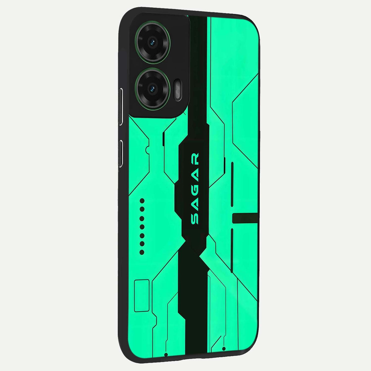  Aqua Tech CYBERPUNK Custom Name back cover For Moto G35 slim fit glass case with vibrant aesthetic design