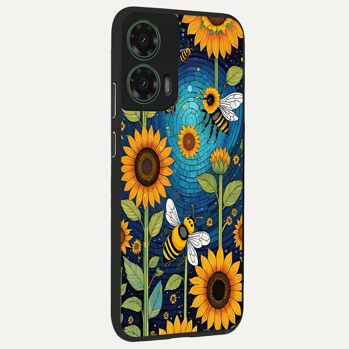  Bees And Sunflowers back cover For Moto G35 slim fit glass case with vibrant aesthetic design
