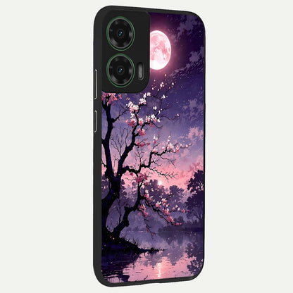  Blossom Pink Moon back cover For Moto G35 slim fit glass case with vibrant aesthetic design