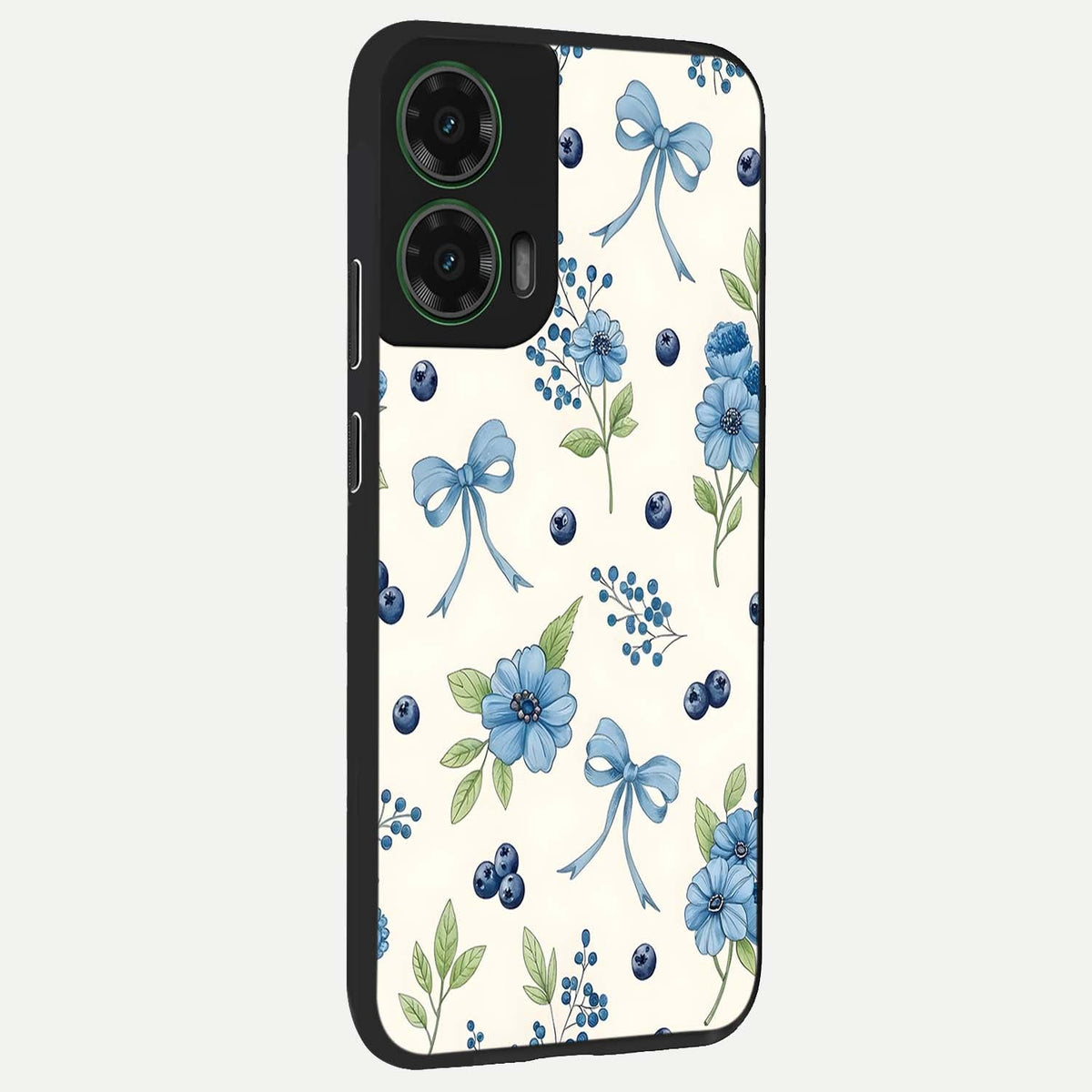  Blue Flower And Bow back cover For Moto G35 slim fit glass case with vibrant aesthetic design