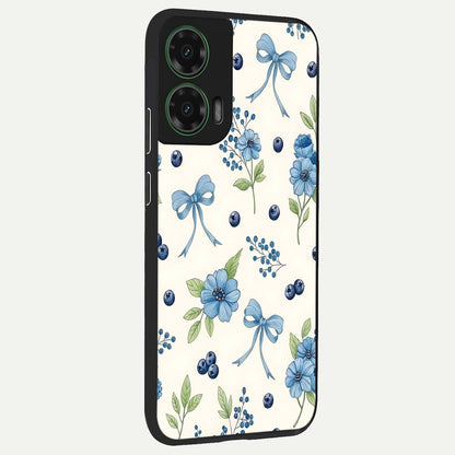  Blue Flower And Bow back cover For Moto G35 slim fit glass case with vibrant aesthetic design