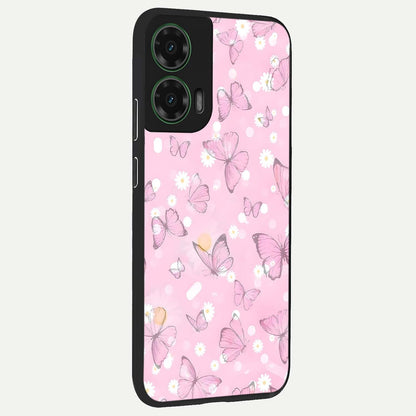  Blush Butterfly Garden back cover For Moto G35 slim fit glass case with vibrant aesthetic design