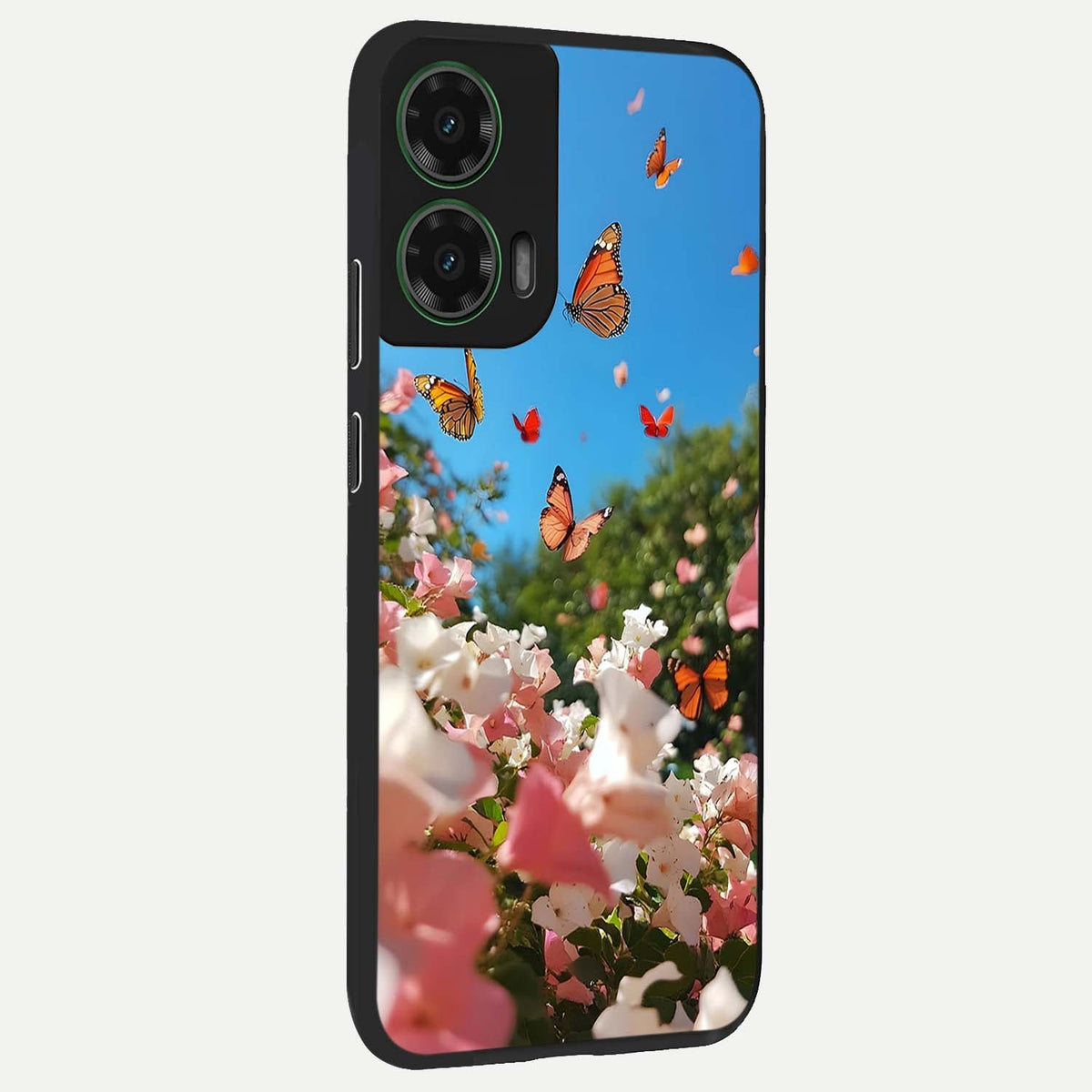  Butterflies In Bloom Sky back cover For Moto G35 slim fit glass case with vibrant aesthetic design