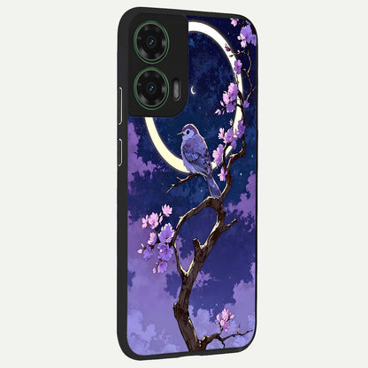  Celestial Bird Blossom back cover For Moto G35 slim fit glass case with vibrant aesthetic design