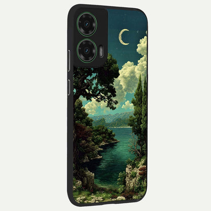  Celestial Lake Peace back cover For Moto G35 slim fit glass case with vibrant aesthetic design
